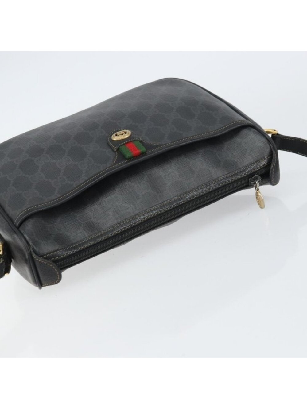 Authentic GUCCI GG Supreme Web Sherry Line Bag PVC Black Gold 89 02 077 - Picture 13 of 16